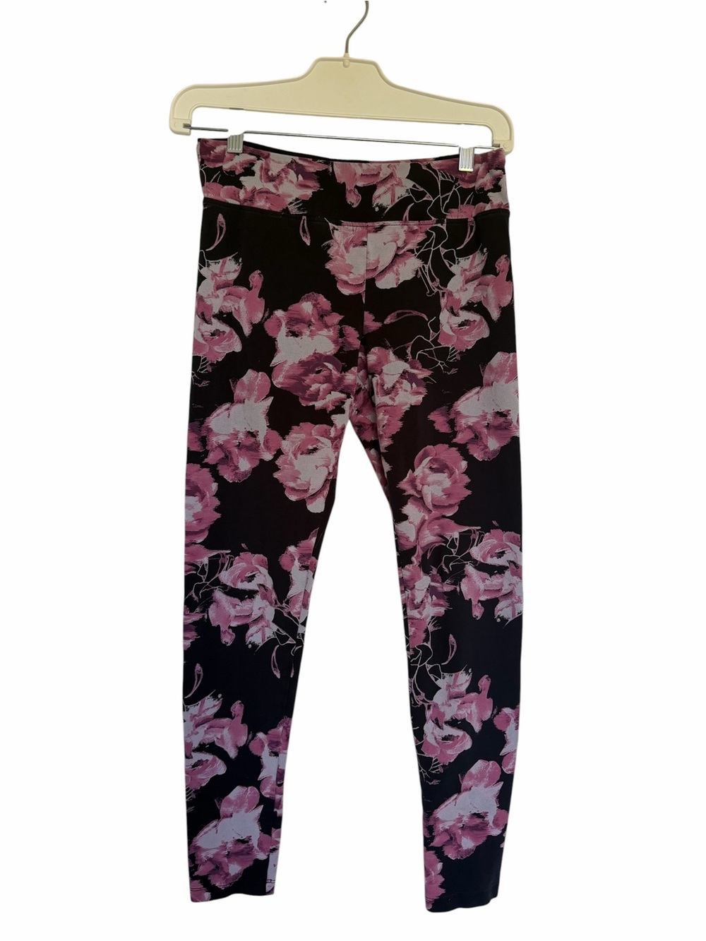 Kismet Black Pink Floral Cotton Stretch Leggings Size Medium